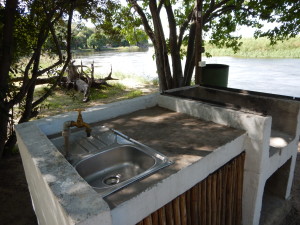 Sink and electrical plug conveniently gracing our campsite at Shakawe River Lodge. Both worked also.