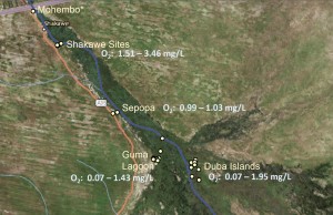 Our panhandle sites, with oxygen levels shown. 