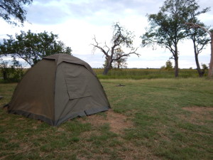 Safari tent with its external window covers.